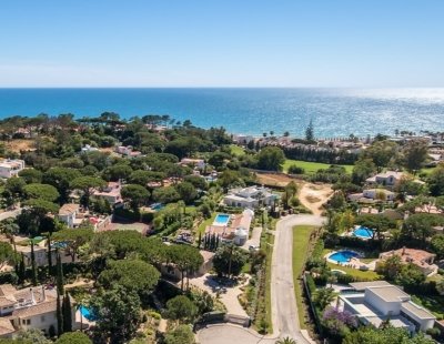 View of Almancil and sea, Portugal