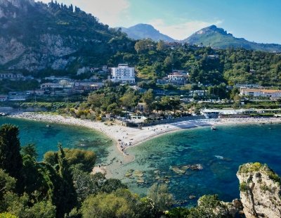 View from Isola Bella of Taormina