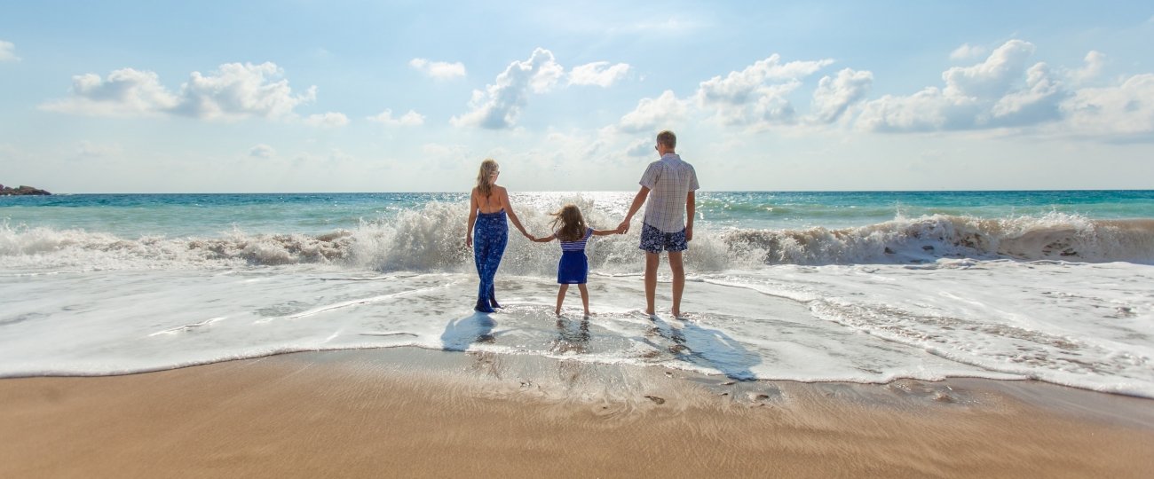 Family on Paphos Beach, in Cyprus
