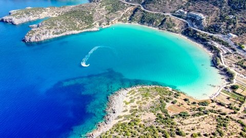 Overlooking Agios Nikolaos beach, Crete, Greece