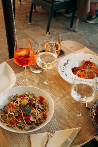 Pasta and wine in Italy