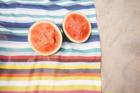 Watermelon on beach on villa holiday