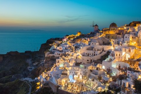 View at night from Oia, Santorini, Greece