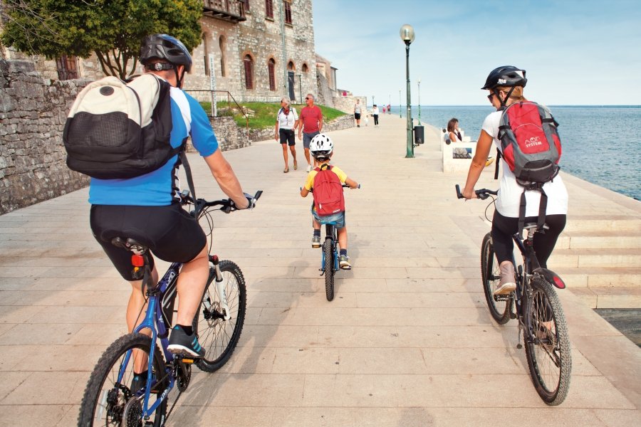 Cycling on Porec Plaza in Croatia
