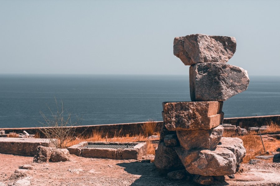 Stone monument overlooking Rhodes coastline