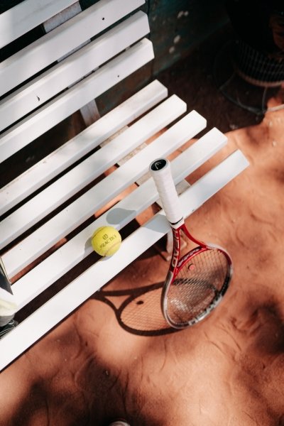 Tennis rackets on bench, Mallorca, Balearic Islands
