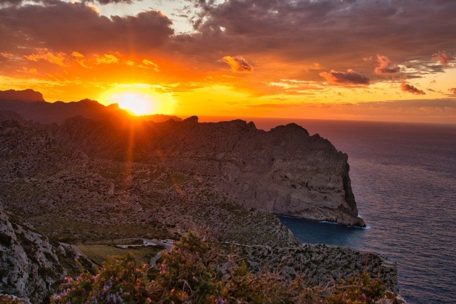 Sunset over Mallorca coastline