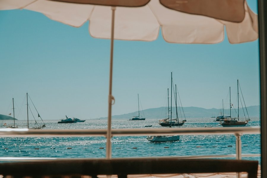 Bodrum coast with sail boats on the sea