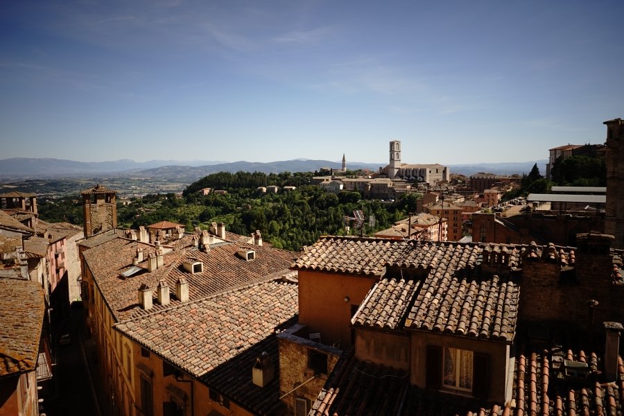 Terracotta buildings in Perugia, Italy