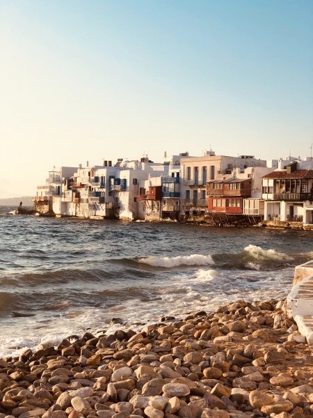 Buildings overlooking Ornos beach, Mykonos