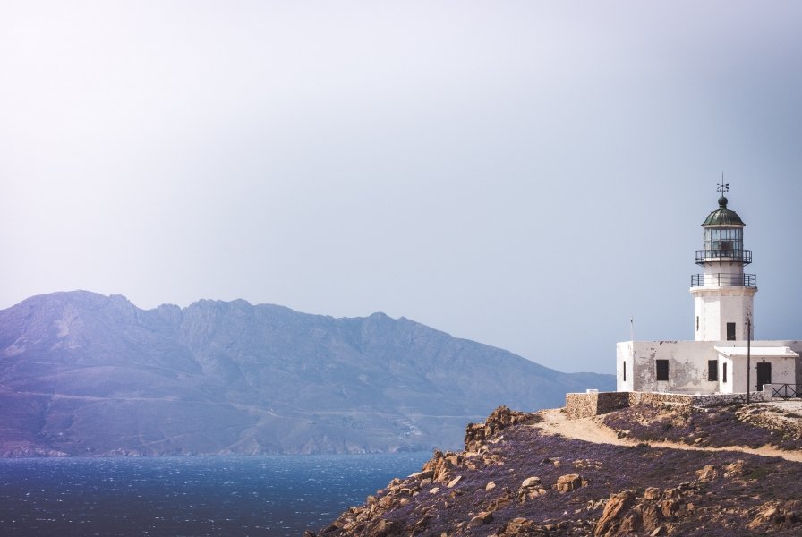 Lighthouse overlooking the sea, Agios Stefanos