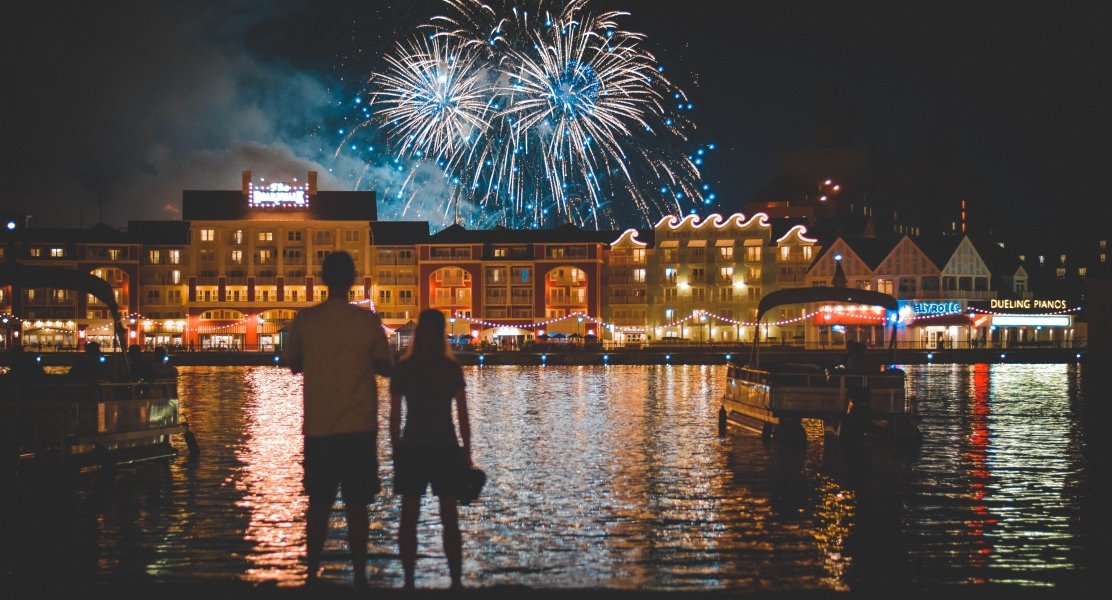 Fireworks over Disney Boardwalk Resort, Orlando, Florida